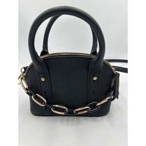 Black Dome Satchel Crossbody Bag Gold Black Chain Accent